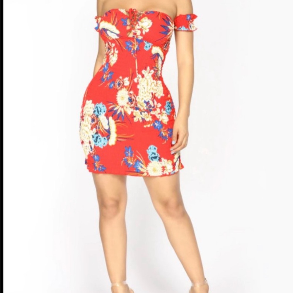 Fashion Nova Red Tropical Floral Meant To Be Smocked Mini Dress Small